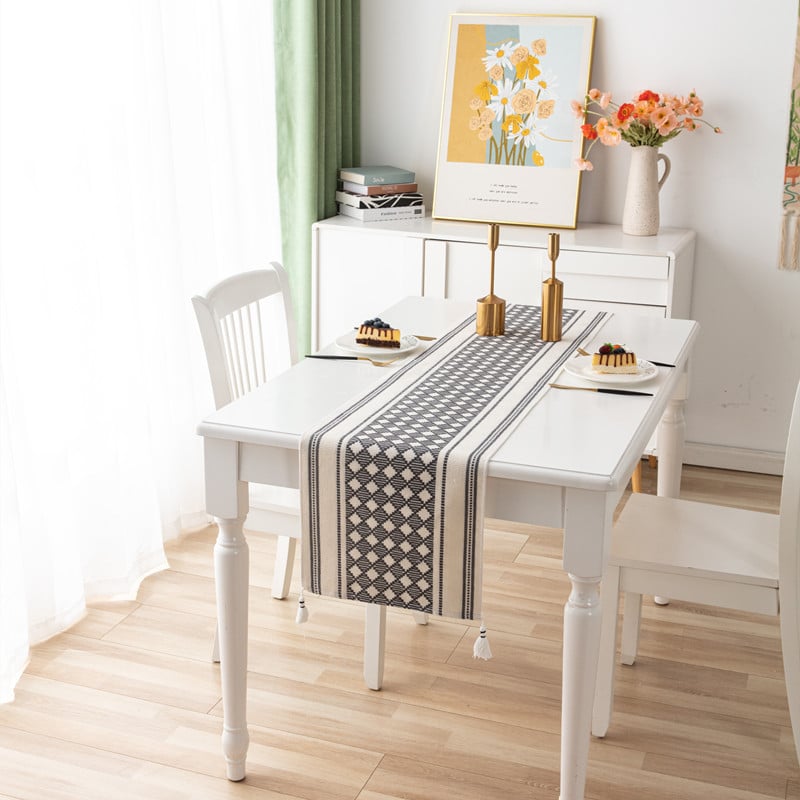 Steag de masă decorativ, inspirat de stil nordic, țesătură imprimată, ciucuri (Material: Țesătură; Componenta principală a țesăturii: Bumbac; Componenta secundară: Poliester; Stil: Simplitate modernă; Personalizare: Da)