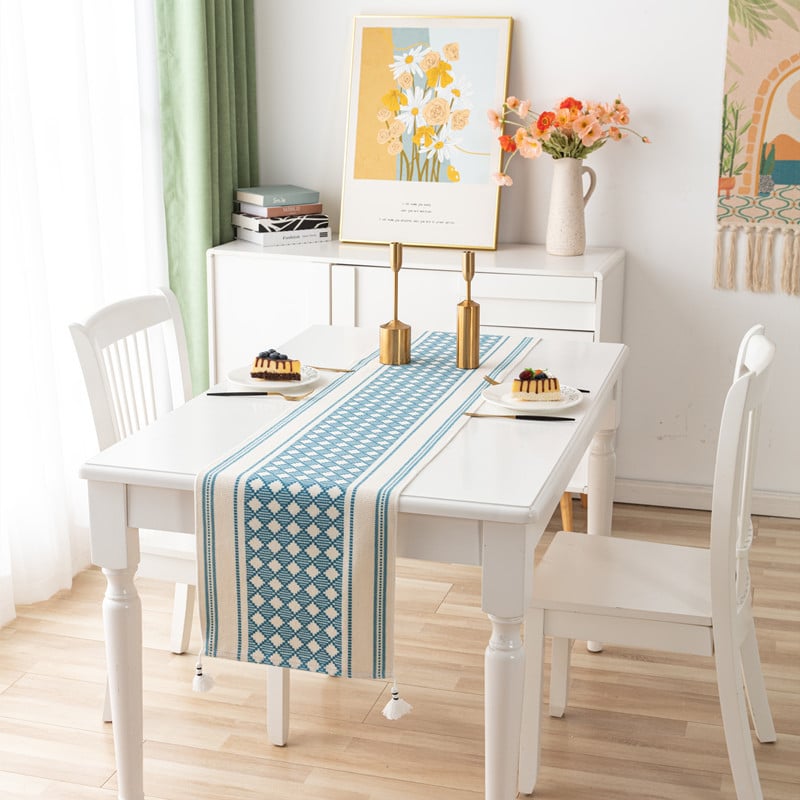 Steag de masă decorativ, inspirat de stil nordic, țesătură imprimată, ciucuri (Material: Țesătură; Componenta principală a țesăturii: Bumbac; Componenta secundară: Poliester; Stil: Simplitate modernă; Personalizare: Da)