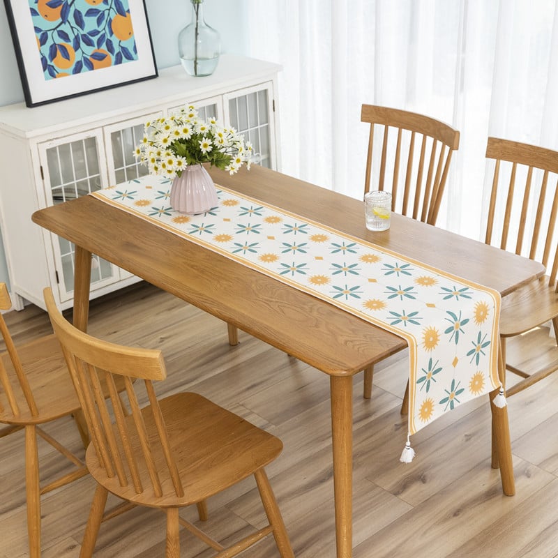 Steag de masă decorativ, inspirat de stil nordic, țesătură imprimată, ciucuri (Material: Țesătură; Componenta principală a țesăturii: Bumbac; Componenta secundară: Poliester; Stil: Simplitate modernă; Personalizare: Da)