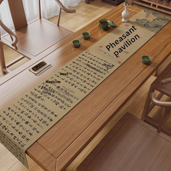 Steag de masă pentru ceai - Zen, impermeabil covoraș pentru masă de ceai, poliester cu nylon, model cu plante, stil chinezesc