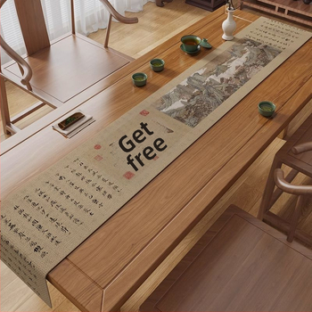 Steag de masă pentru ceai - Zen, impermeabil covoraș pentru masă de ceai, poliester cu nylon, model cu plante, stil chinezesc