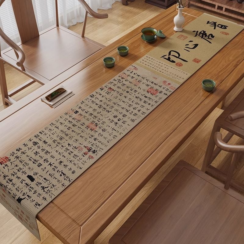 Steag de masă pentru ceai - Zen, impermeabil covoraș pentru masă de ceai, poliester cu nylon, model cu plante, stil chinezesc