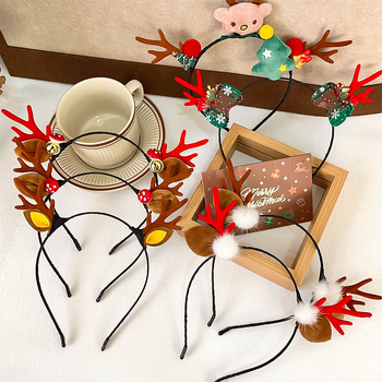 Koreai stílusú plüss kézzel készített fejfedő titánötvözet beépítéssel, agancsos csengős fejpánt