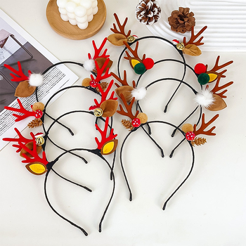 Koreai stílusú plüss kézzel készített fejfedő titánötvözet beépítéssel, agancsos csengős fejpánt