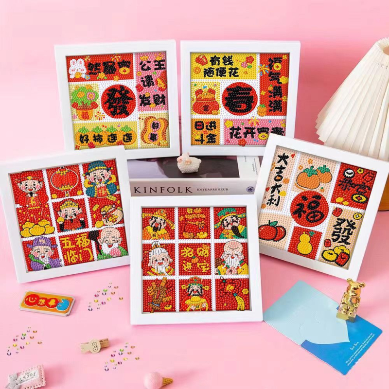 Rāmēts dimanta krustdūruma izšuvums — 9ct eļļas audums, pilni dimanti, karikatūras stils