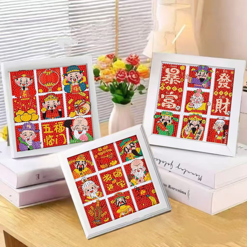 Rāmēts dimanta krustdūruma izšuvums — 9ct eļļas audums, pilni dimanti, karikatūras stils