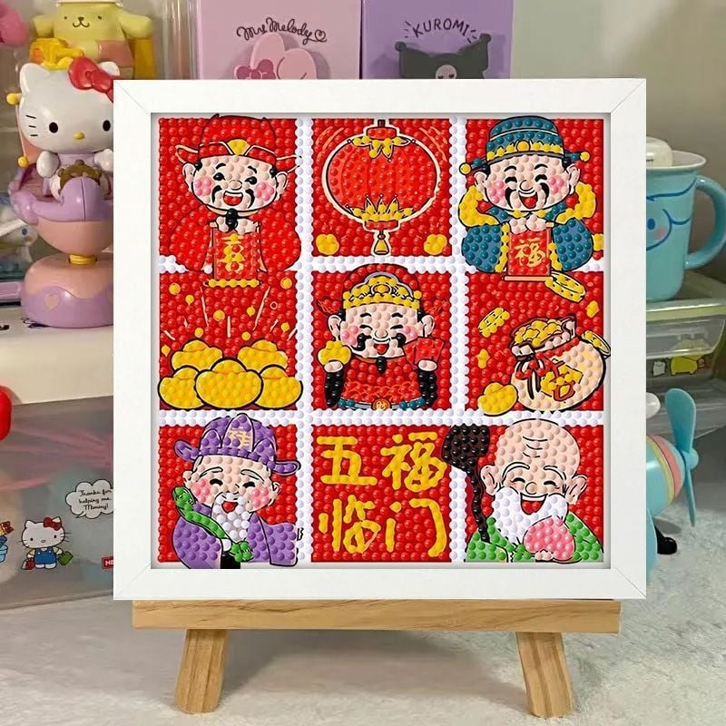 Rāmēts dimanta krustdūruma izšuvums — 9ct eļļas audums, pilni dimanti, karikatūras stils