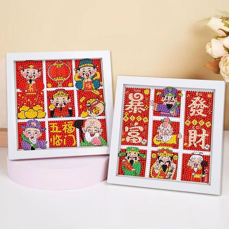 Rāmēts dimanta krustdūruma izšuvums — 9ct eļļas audums, pilni dimanti, karikatūras stils