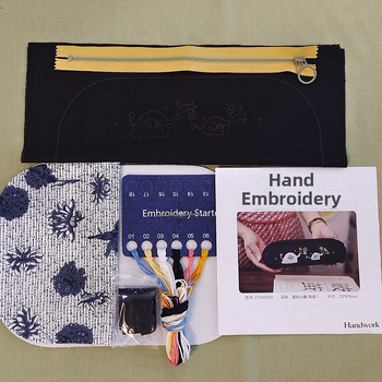 Jinhao zīmulti somiņa — krustdūrienu izšuvumu komplekts, lauku stila, kokvilna un lina, augu un ziedu raksts
