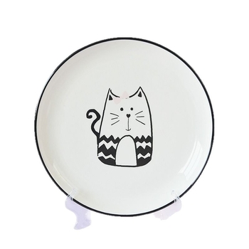 Porcelāna kaķu uzglabāšanas trauks – noslēgts, mitruma izturīgs, apaļš formāts, karikatūras raksts, moderna vienkārša stila, mikroviļņu krāsnij piemērots