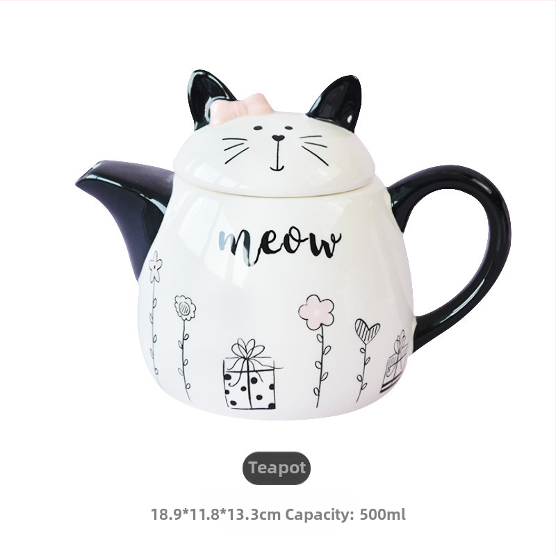 Porcelāna kaķu uzglabāšanas trauks – noslēgts, mitruma izturīgs, apaļš formāts, karikatūras raksts, moderna vienkārša stila, mikroviļņu krāsnij piemērots