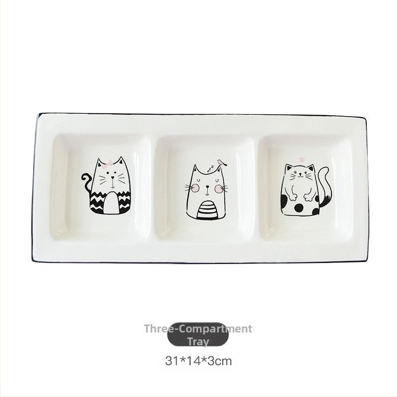 Porcelāna kaķu uzglabāšanas trauks – noslēgts, mitruma izturīgs, apaļš formāts, karikatūras raksts, moderna vienkārša stila, mikroviļņu krāsnij piemērots