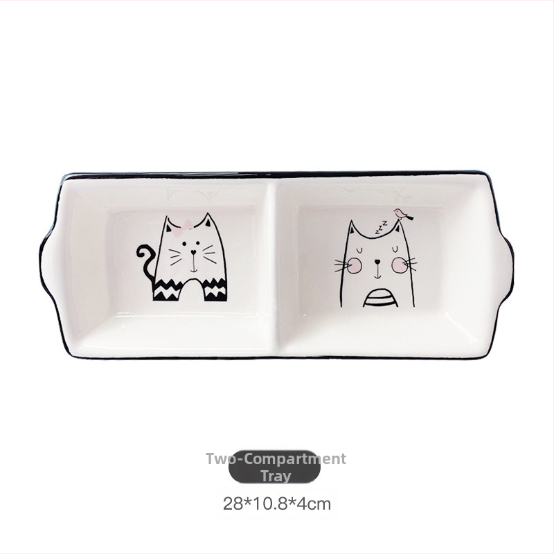 Porcelāna kaķu uzglabāšanas trauks – noslēgts, mitruma izturīgs, apaļš formāts, karikatūras raksts, moderna vienkārša stila, mikroviļņu krāsnij piemērots