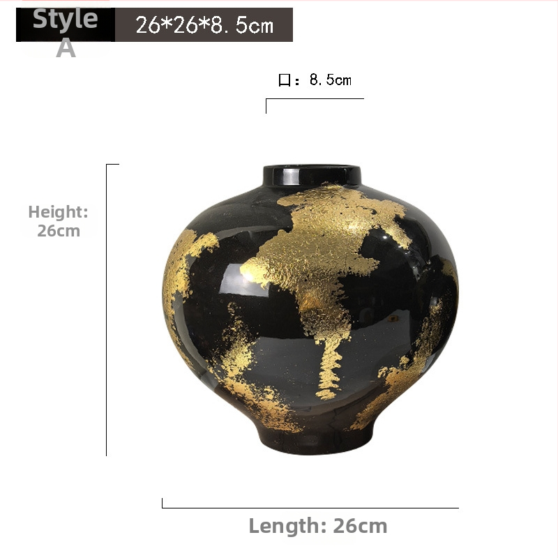 Keramikas vāze – rokdarbs ar zelta folijas akcentu, viegls luksusa stils, zīmols Jade Slip
