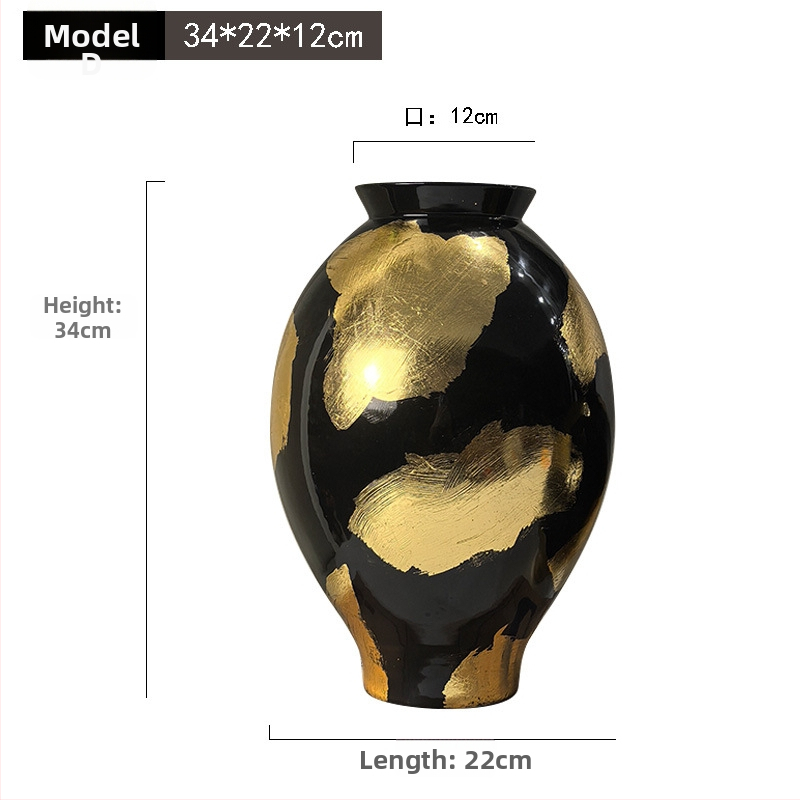 Keramikas vāze – rokdarbs ar zelta folijas akcentu, viegls luksusa stils, zīmols Jade Slip