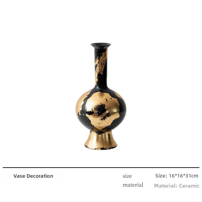 Keramikas vāze – rokdarbs ar zelta folijas akcentu, viegls luksusa stils, zīmols Jade Slip