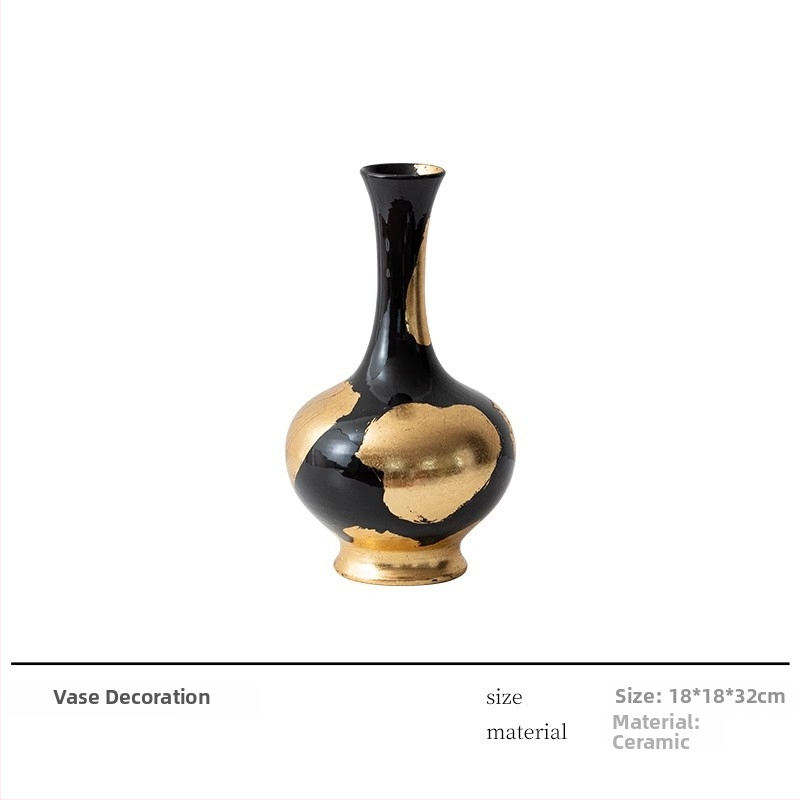 Keramikas vāze – rokdarbs ar zelta folijas akcentu, viegls luksusa stils, zīmols Jade Slip