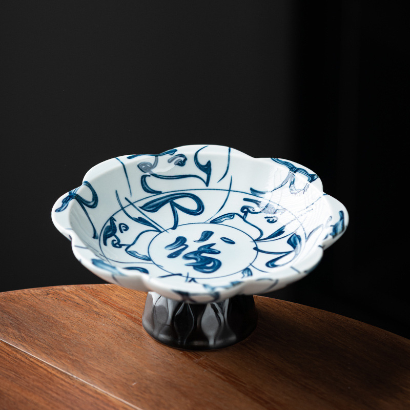 Porcelāna augļu šķīvis, ķīniešu stils, zen dekors dzīvojamajai istabai, zīmols The south wind knows the meaning, 2025 izlaidums