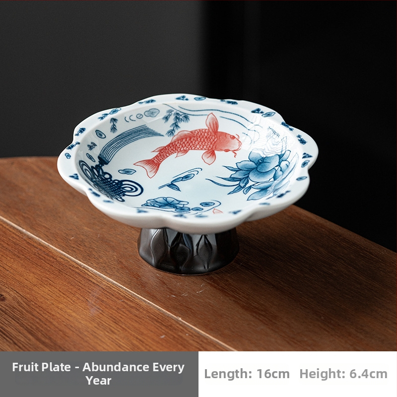 Porcelāna augļu šķīvis, ķīniešu stils, zen dekors dzīvojamajai istabai, zīmols The south wind knows the meaning, 2025 izlaidums