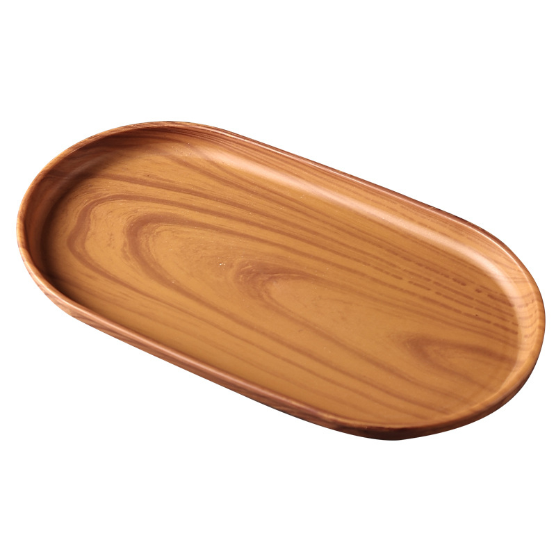 Ovāls paliktnis ar koka imitācijas rakstu, mājas lietošanai; piemērots krūzēm, rotaslietām un desertiem; materiāls PP, ķīniešu stils, logotipa personalizācija, izlaists 2023.