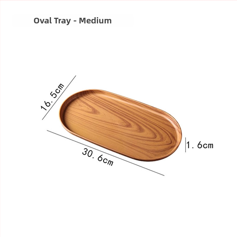 Ovāls paliktnis ar koka imitācijas rakstu, mājas lietošanai; piemērots krūzēm, rotaslietām un desertiem; materiāls PP, ķīniešu stils, logotipa personalizācija, izlaists 2023.