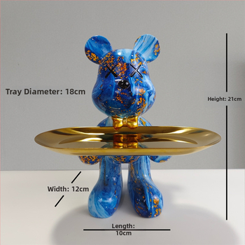 Dekoratīvs paliktnis no smolas ar karikatūras lāci, gaišā luksusa stils, roku apglezīta virsma, daudzfunkcionāla atslēgu uzglabāšana ieejai un dzīvojamajai istabai