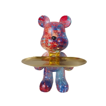 Dekoratīvs paliktnis no smolas ar karikatūras lāci, gaišā luksusa stils, roku apglezīta virsma, daudzfunkcionāla atslēgu uzglabāšana ieejai un dzīvojamajai istabai