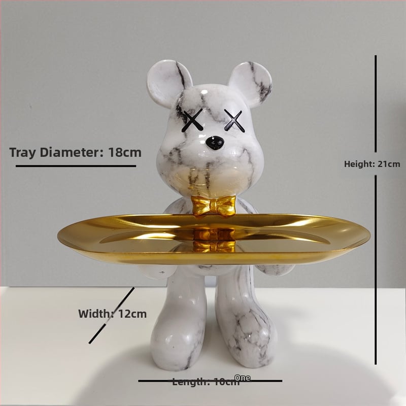 Dekoratīvs paliktnis no smolas ar karikatūras lāci, gaišā luksusa stils, roku apglezīta virsma, daudzfunkcionāla atslēgu uzglabāšana ieejai un dzīvojamajai istabai