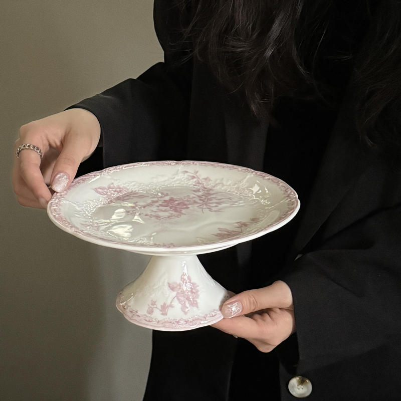 Keramikas šķīvis un apakštase komplekts ar reljefa rakstu, apaļš, gaišs luksusa retro stils, piemērots mikroviļņu krāsnij