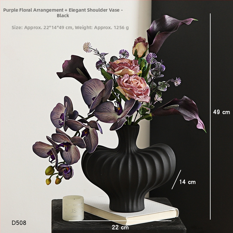 Keramikas galda vāze ar mākslīgiem ziediem — moderns minimālisma dekors dzīvojamai istabai vai ēdamistabai