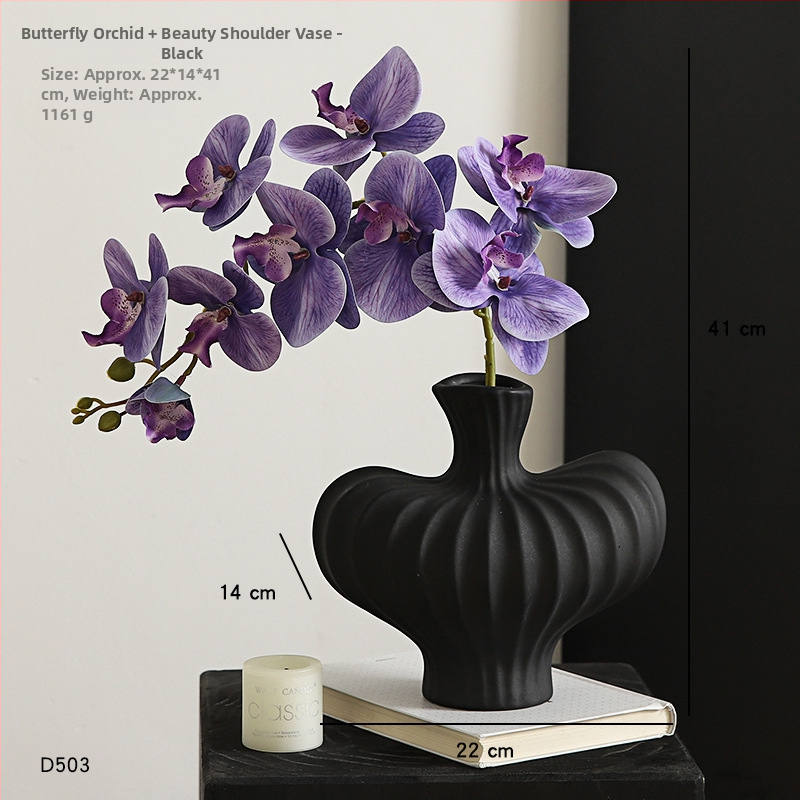 Keramikas galda vāze ar mākslīgiem ziediem — moderns minimālisma dekors dzīvojamai istabai vai ēdamistabai