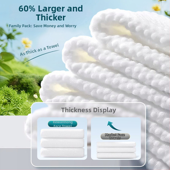 Sejas salvetes no 100% kokvilnas — vienreizējās, mitras/sausas, pakārts izvilkšanas dozators, biezinātas mājas lietošanai