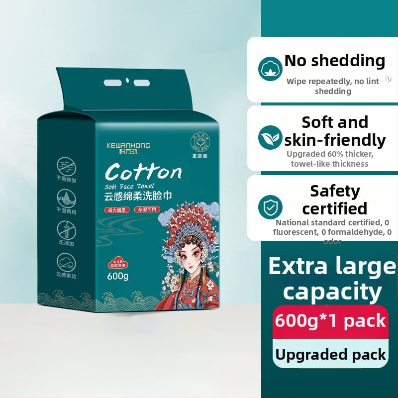 Sejas salvetes no 100% kokvilnas — vienreizējās, mitras/sausas, pakārts izvilkšanas dozators, biezinātas mājas lietošanai