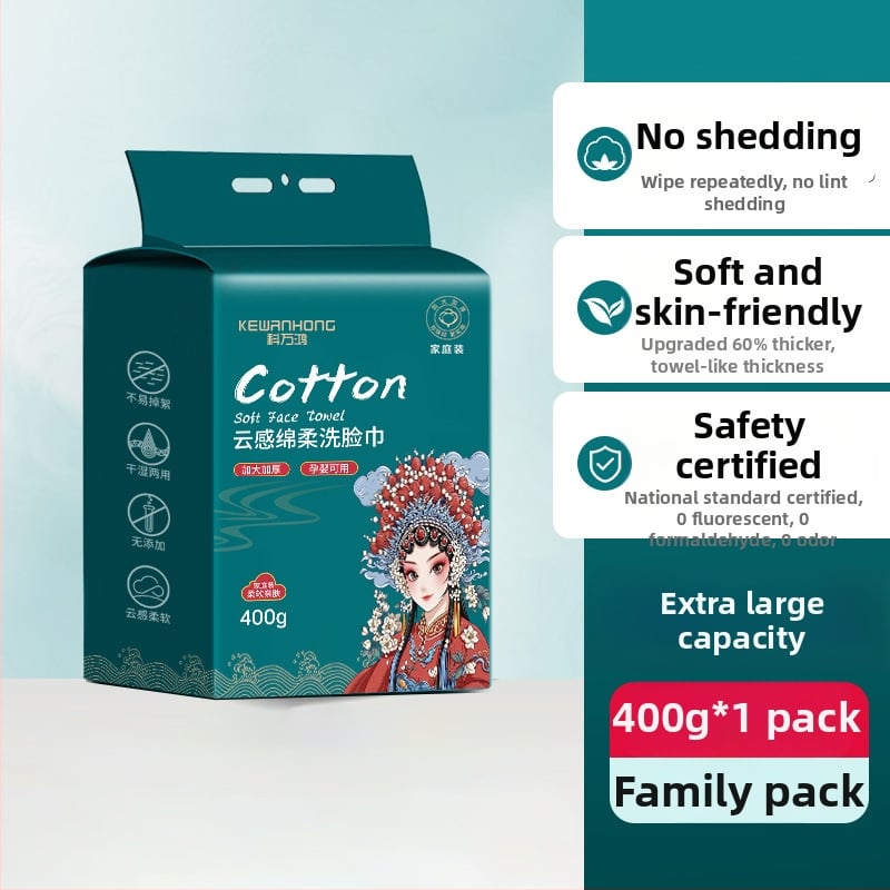 Sejas salvetes no 100% kokvilnas — vienreizējās, mitras/sausas, pakārts izvilkšanas dozators, biezinātas mājas lietošanai