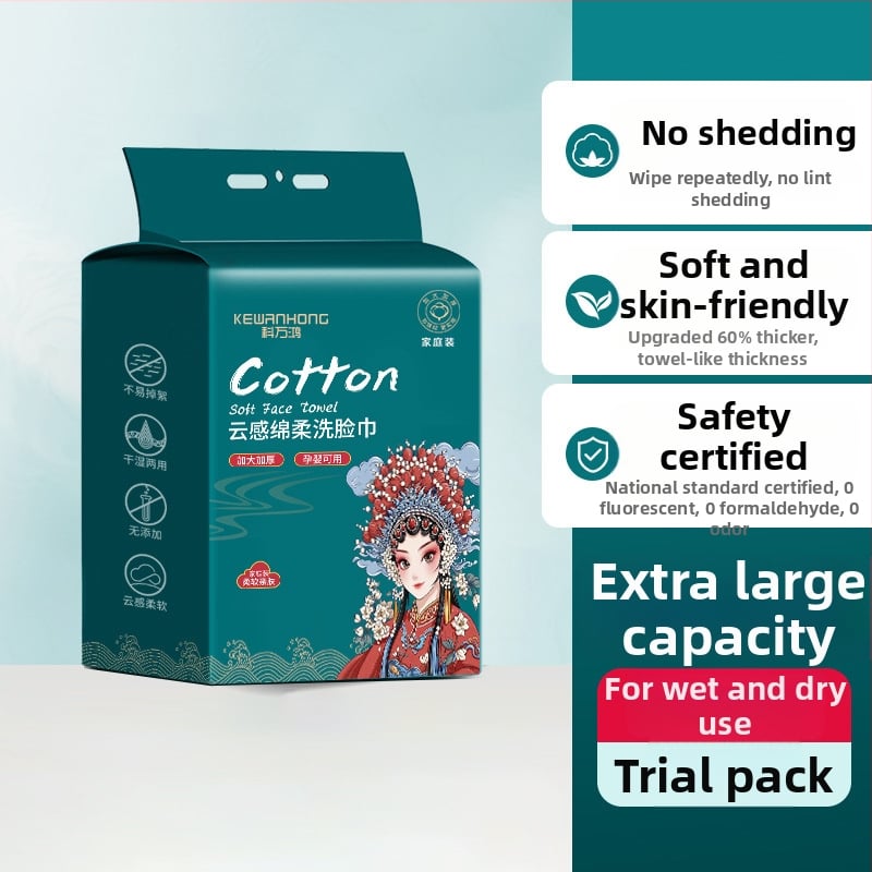 Sejas salvetes no 100% kokvilnas — vienreizējās, mitras/sausas, pakārts izvilkšanas dozators, biezinātas mājas lietošanai