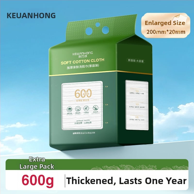 Sejas salvetes no 100% kokvilnas — vienreizējās, mitras/sausas, pakārts izvilkšanas dozators, biezinātas mājas lietošanai