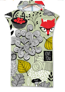 Kapucnival ellátott fürdőlepedő – Strandváltó köpeny, nyomtatott minta (Szuperfinom rost, 200–300 g, Szál 19, Nyomtatás)