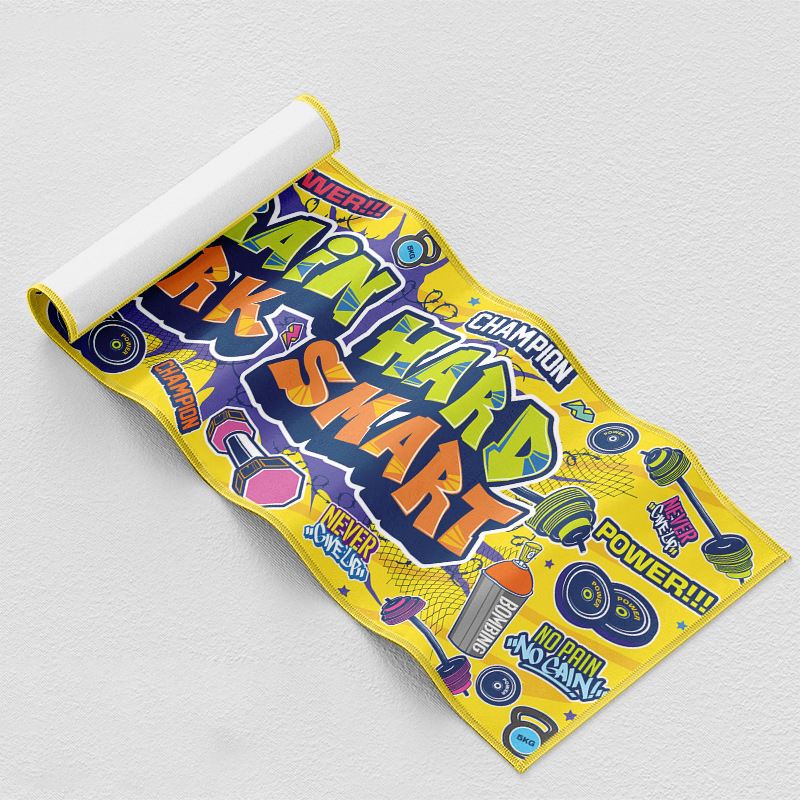 Sporta dvielis zālei ar pielāgotu logotipu - mikrofibra, 160–400 g, sviedru uzsūkšanās 0–5 s, druku process, pielāgots logotips