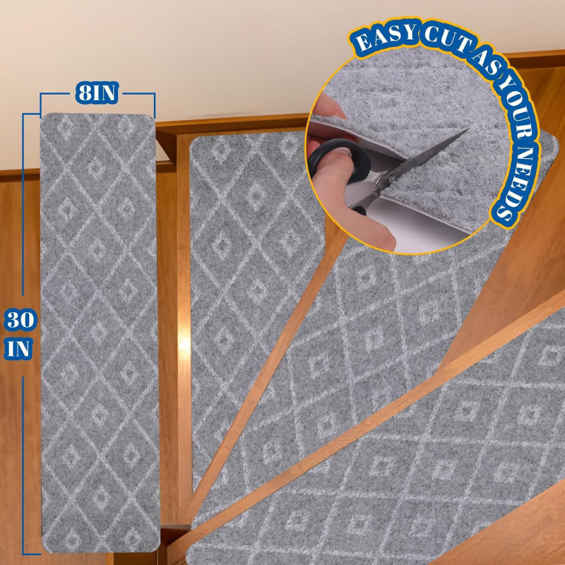 Tepih za stepenice s tiskom, od poliesterskog vlakna, prugasti uzorak, kvadratni oblik