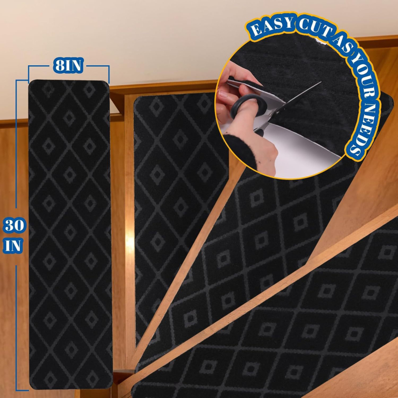 Tepih za stepenice s tiskom, od poliesterskog vlakna, prugasti uzorak, kvadratni oblik