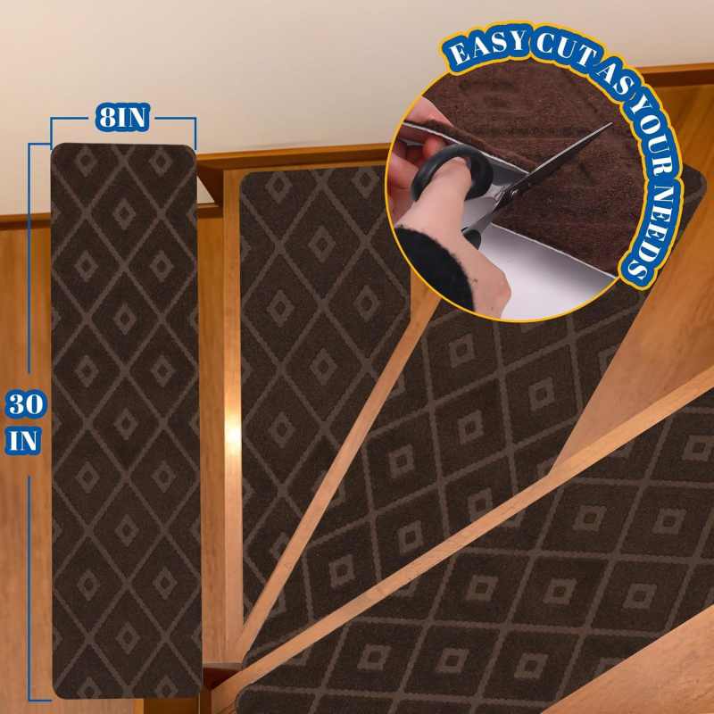 Tepih za stepenice s tiskom, od poliesterskog vlakna, prugasti uzorak, kvadratni oblik