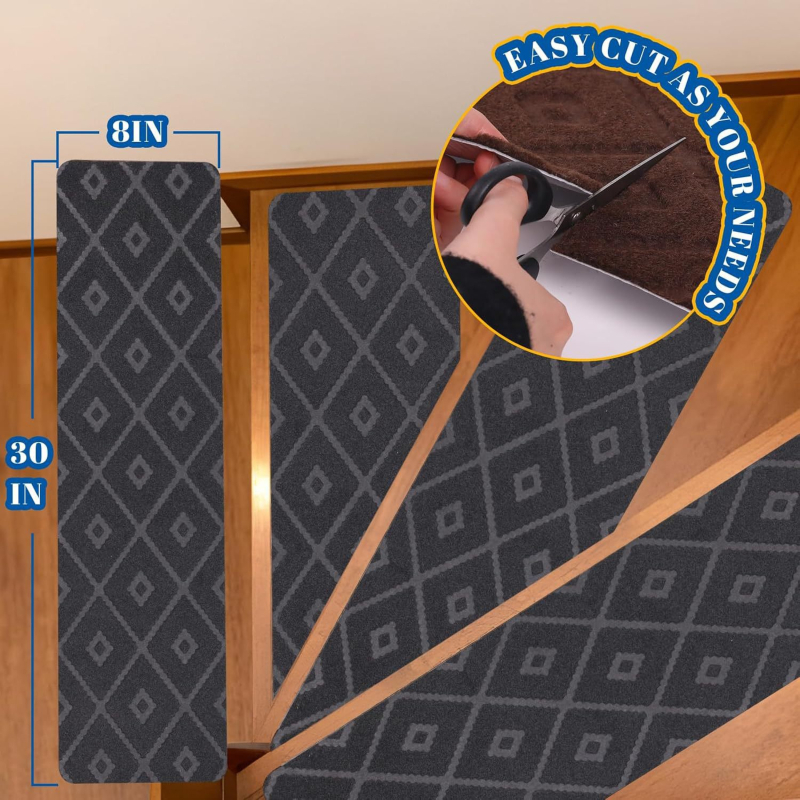 Tepih za stepenice s tiskom, od poliesterskog vlakna, prugasti uzorak, kvadratni oblik