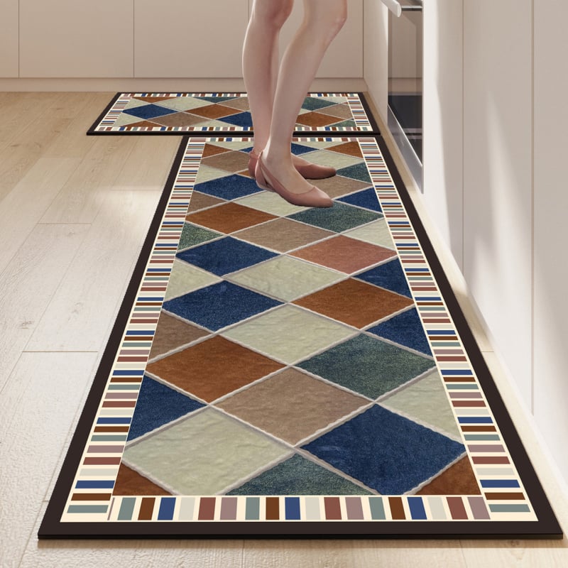 Kuhinjska podloga za pod, četvrtastog oblika, geometrijski uzorak, mješavina materijala, strojno tkanje, periva