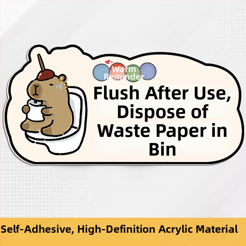 Akril falikép matrica – WC jel a fürdőszobában, rajzfilmszerű motívum, vízálló, 1 darab, modern minimalist stílusú, kereskedelmi helyiségekhez