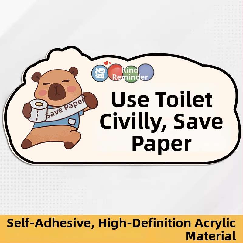 Akril falikép matrica – WC jel a fürdőszobában, rajzfilmszerű motívum, vízálló, 1 darab, modern minimalist stílusú, kereskedelmi helyiségekhez