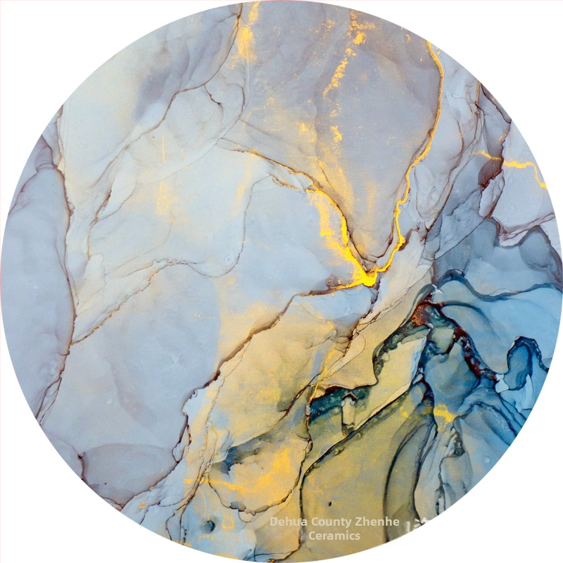 Absorbuojantis keraminis padėkliukas su kamštine baze, marmurinė tekstūra, apvalios formos, šiuolaikinis minimalistinis stilius