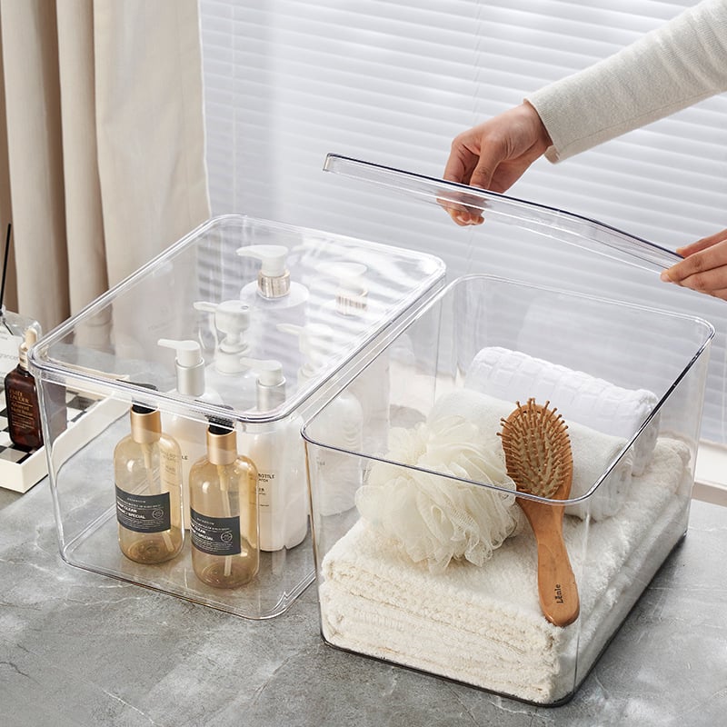 Drabužių laikymo dėžė su dangčiu, PET plastikas, 35 L, dulkių atspari, skirta apatinėms drabužiams ir kosmetikai