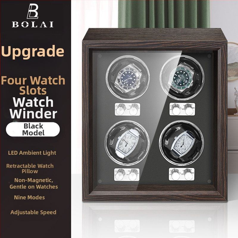 BOLAI Drevený Držiak na Hodinky so Shakerom, Tichý, Anti-magnetický, Automatický s Úložnou Krabičkou