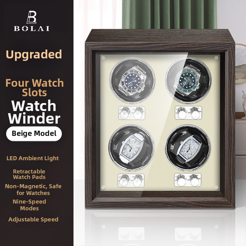 BOLAI Drevený Držiak na Hodinky so Shakerom, Tichý, Anti-magnetický, Automatický s Úložnou Krabičkou