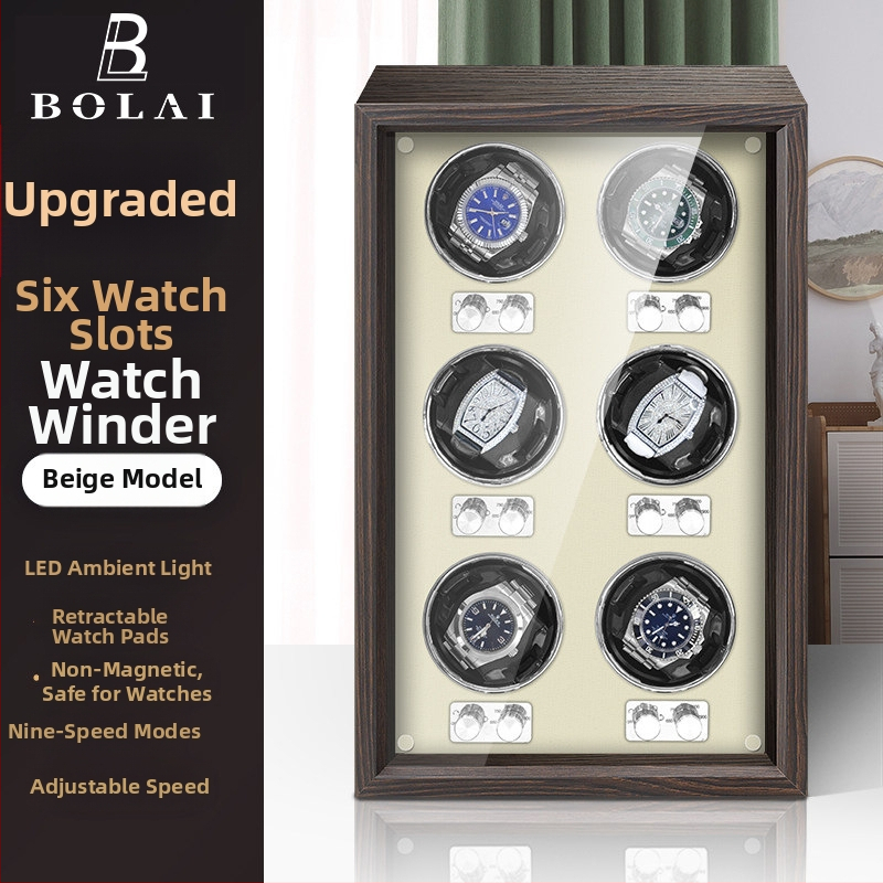 BOLAI Drevený Držiak na Hodinky so Shakerom, Tichý, Anti-magnetický, Automatický s Úložnou Krabičkou